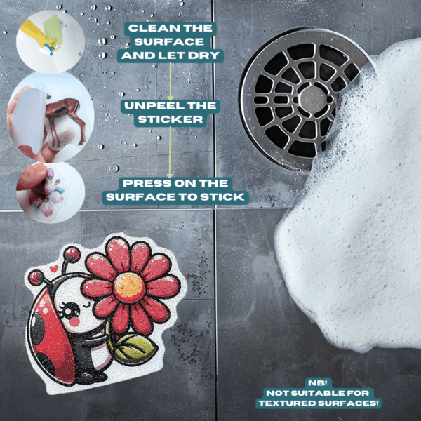 Cute Kawaii-themed stickers for added bathroom safety.