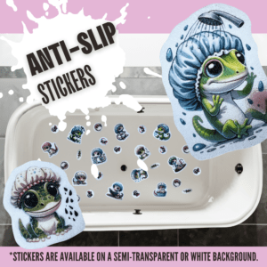 Fun lizard stickers for non-slip bathtub use.