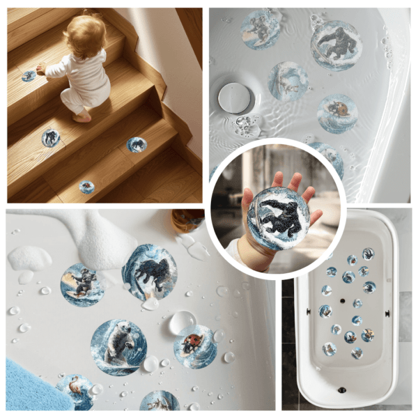 Anti-slip surf grip stickers for bathtub and floors.