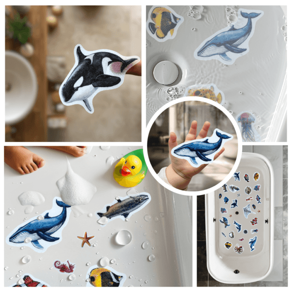 Ocean animal Montessori stickers for slip resistance.