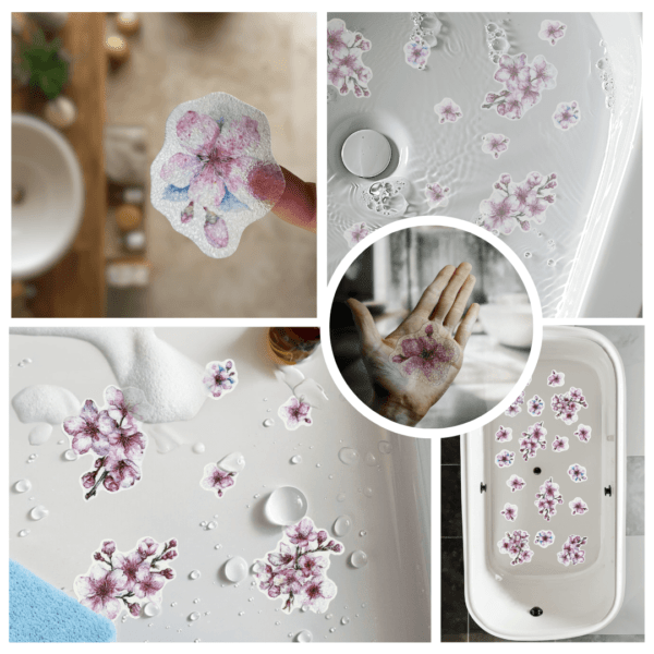 Elegant sakura stickers for bathtub slip prevention.