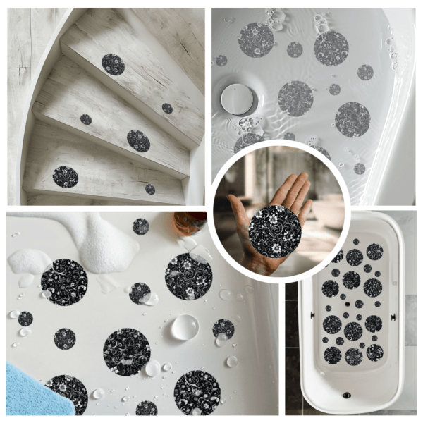 Stylish black and white flower stickers for safety.