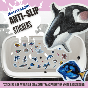 Ocean animal Montessori stickers for slip resistance.