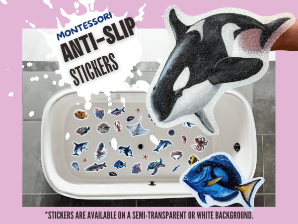 Ocean animal Montessori stickers for slip resistance.