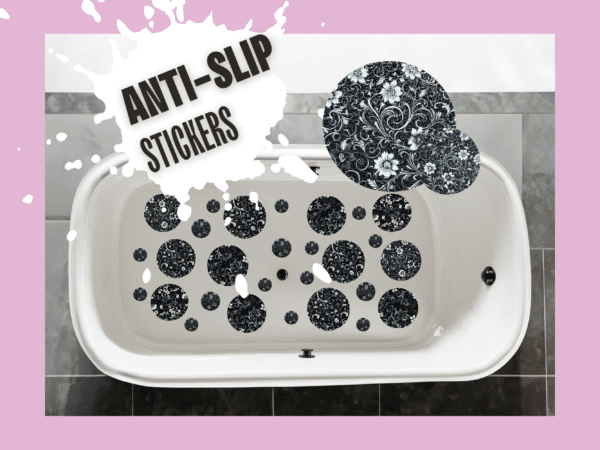 Stylish black and white flower stickers for safety.