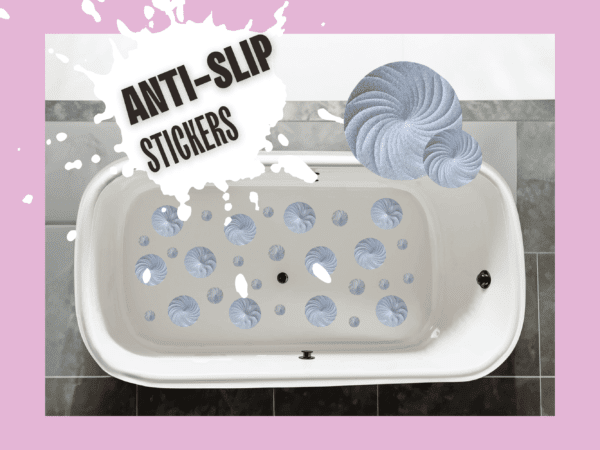 Unique spiral pattern stickers for bathtub safety.