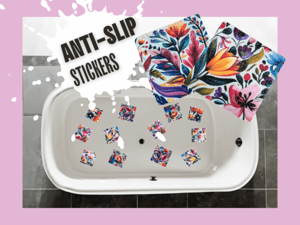 Beautiful flower stickers for non-slip bathtub safety.