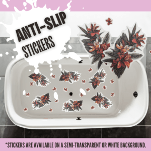 Anti-slip floral sticker for bathtubs and showers.